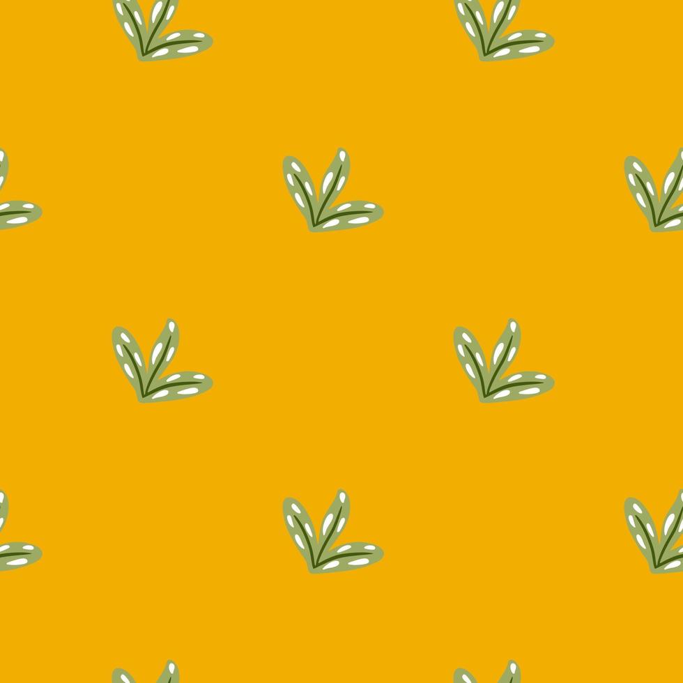 Scrapbook botanic seamless pattern with green colored simple leaf print. Bright orange background. vector