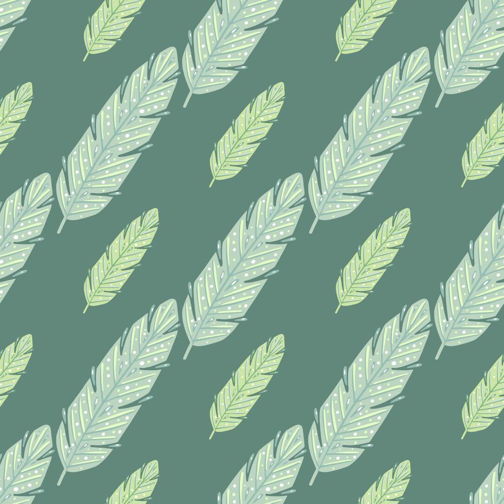 Doodle feather seamless doodle pattern for print design in hand drawn style. Green pastel decorative print. vector