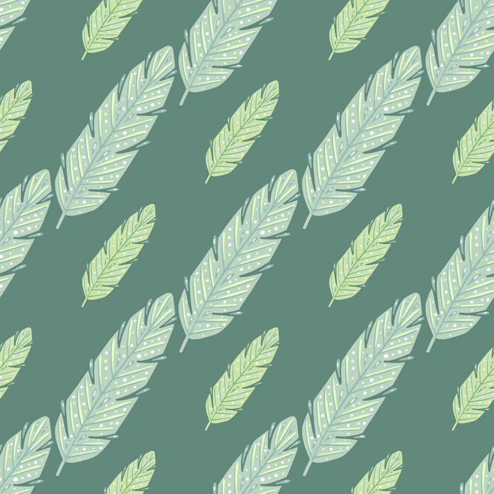 Doodle feather seamless doodle pattern for print design in hand drawn style. Green pastel decorative print. vector