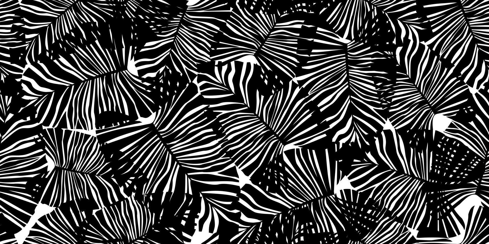 hojas de palmeras tropicales monocromáticas de patrones sin fisuras. textura botánica exótica en blanco y negro. vector