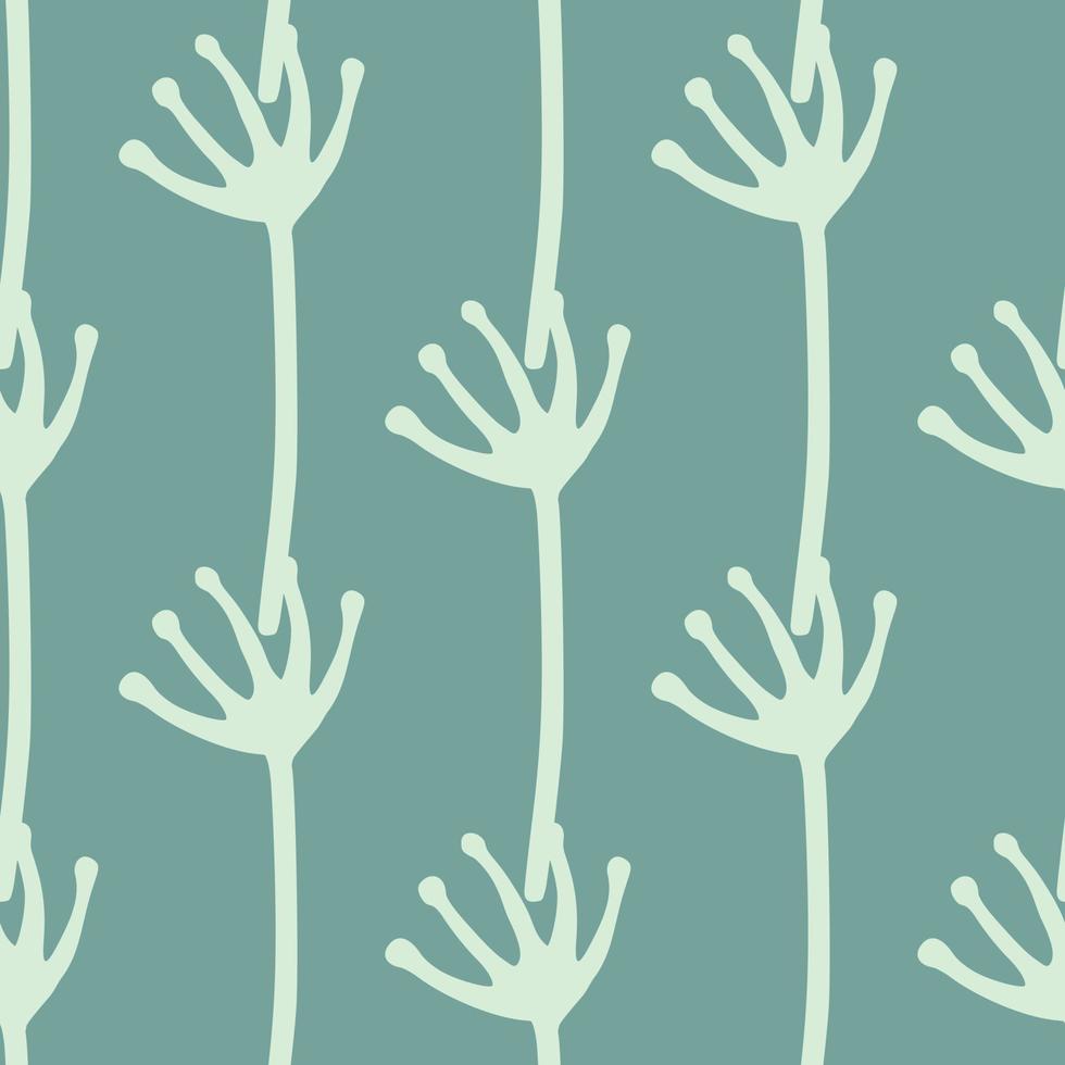 Simple naive doodle seamless flower abstract pattern. Dark turquoise background and light floral ornament. vector