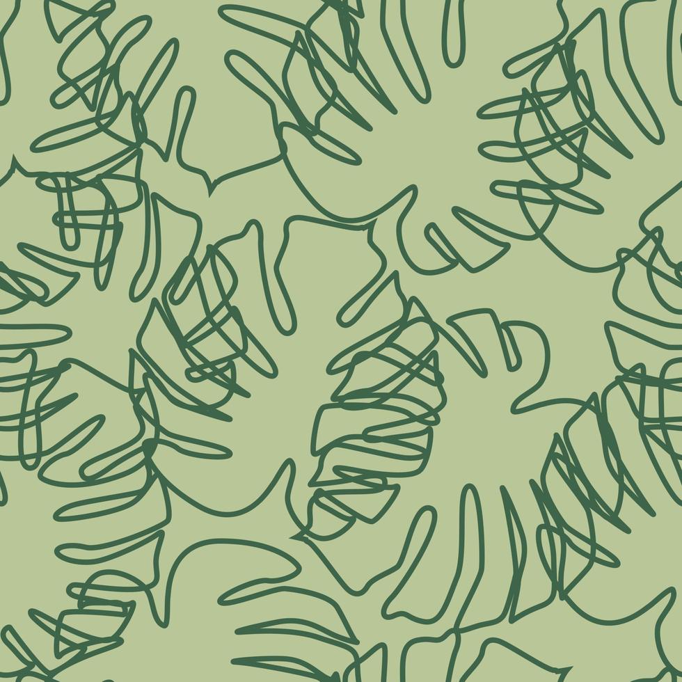 monstera deja un patrón sin fisuras en el estilo de contorno. fondo de hoja botánica. vector