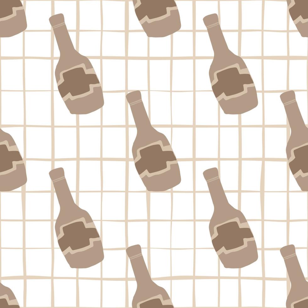 Funny glass bottle seamless pattern on stripes background. Alcohol rum bottles. vector