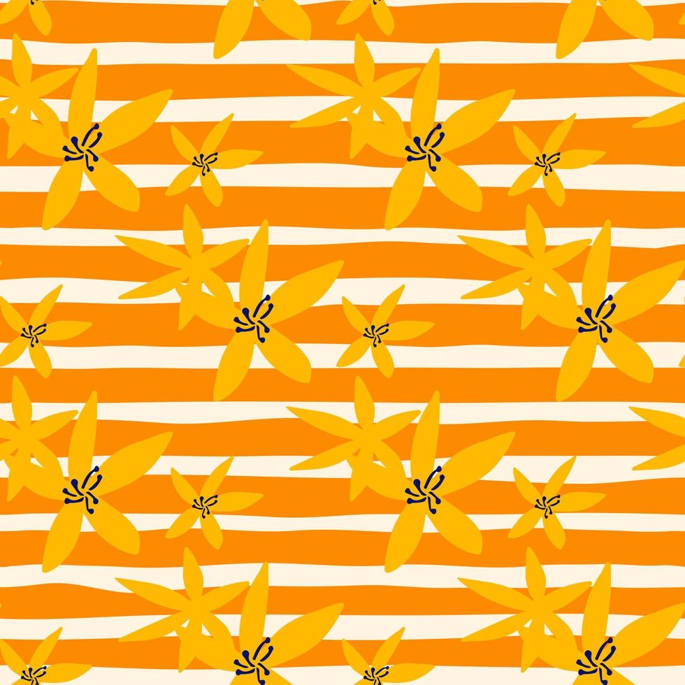 Abstract daffodils flowers seamless pattern on stripes background. Simple narcissus wallpaper. vector