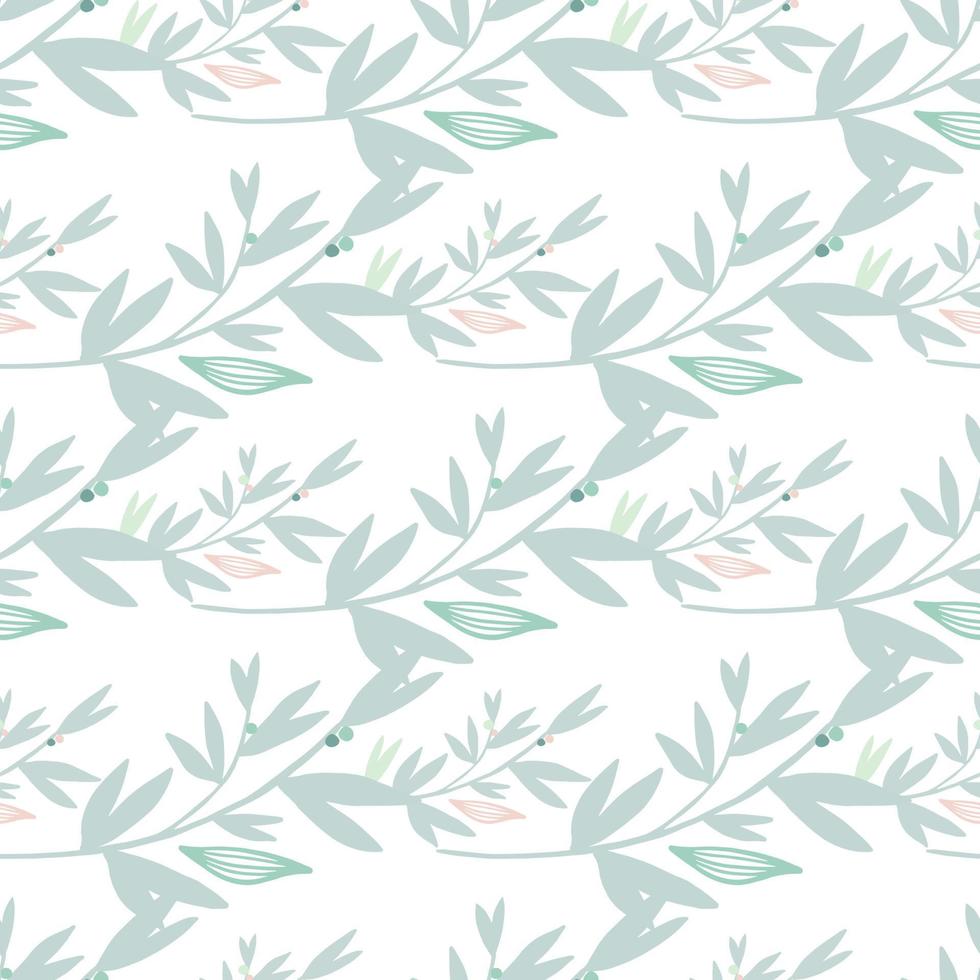 Seamless isolated pattern with blue branches on white background. vector