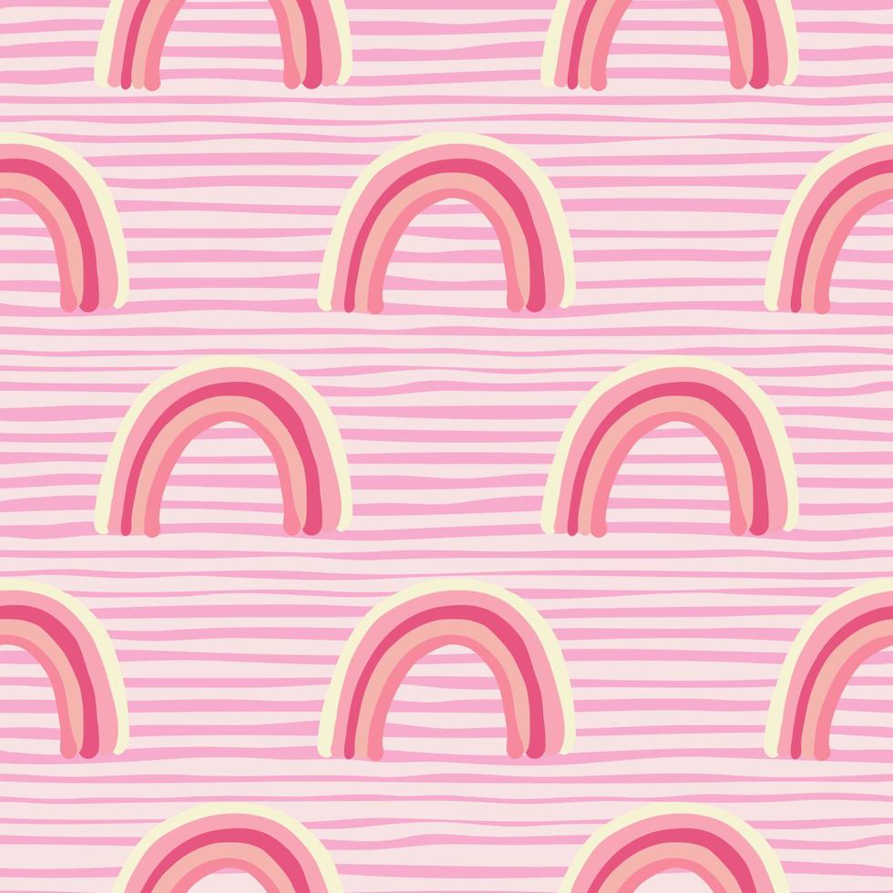 Pink colors seamless childish pattern with rainbow elements. Striped background. Simple girly print. vector