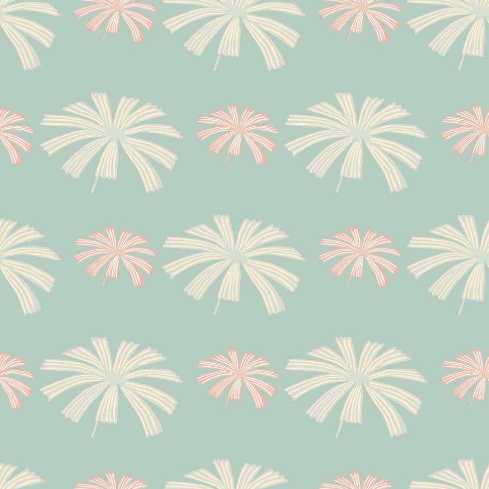 Pastel tones seamless pattern with hand drawn palm licuala silhouettes ornament. Green background. vector