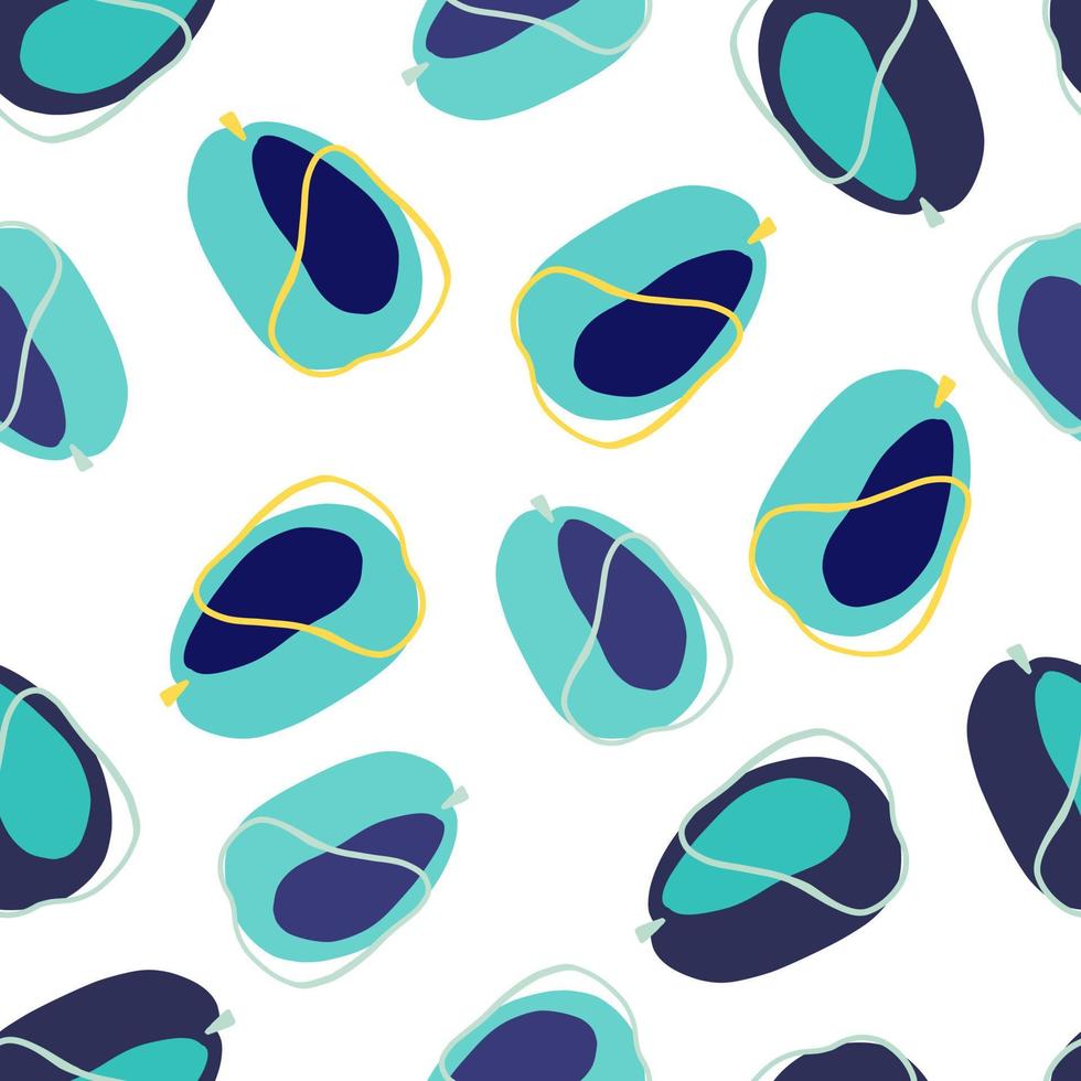 patrón sin costuras de vitamina con elementos de ciruelas de garabatos aleatorios azules. telón de fondo aislado. ornamento abstracto de frutas. vector