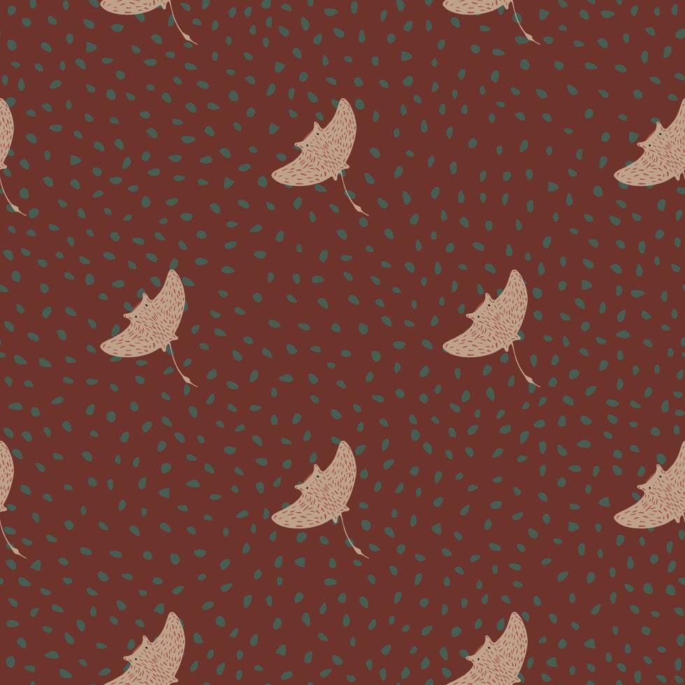 Grey minimalistic stingray silhouettes seamless doodle pattern. Brown dotted background. Aqua print. vector