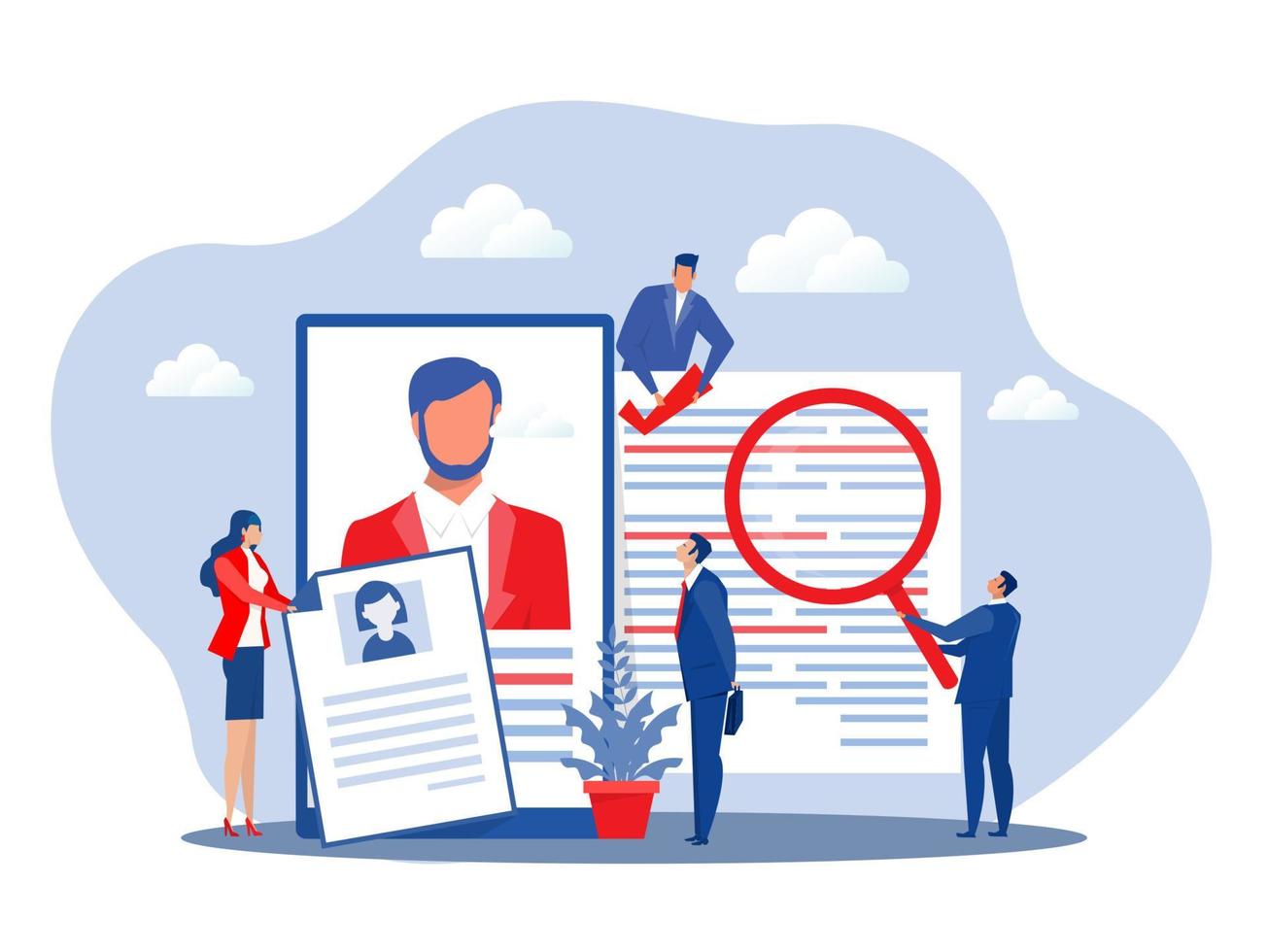 KYC or know your customer with business verifying the identity of its clients concept at the partners-to-be through a magnifying glass vector illustrator