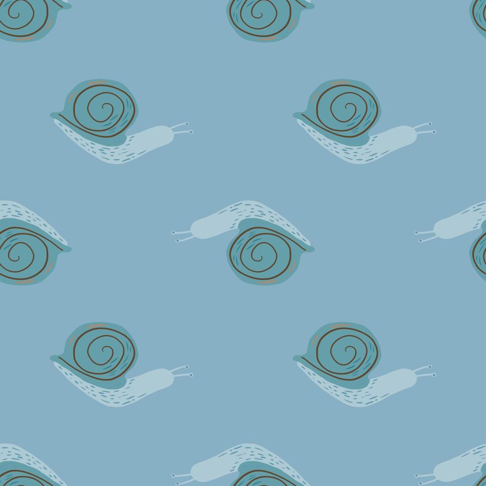 Blue palette seamless pattern with snail ornament. Doodle animalistic print with spiral shapes. Wildlife backdrop. vector