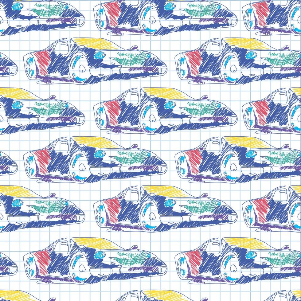 Seamless pattern with sport car. School pattern drawing in the notebook vector