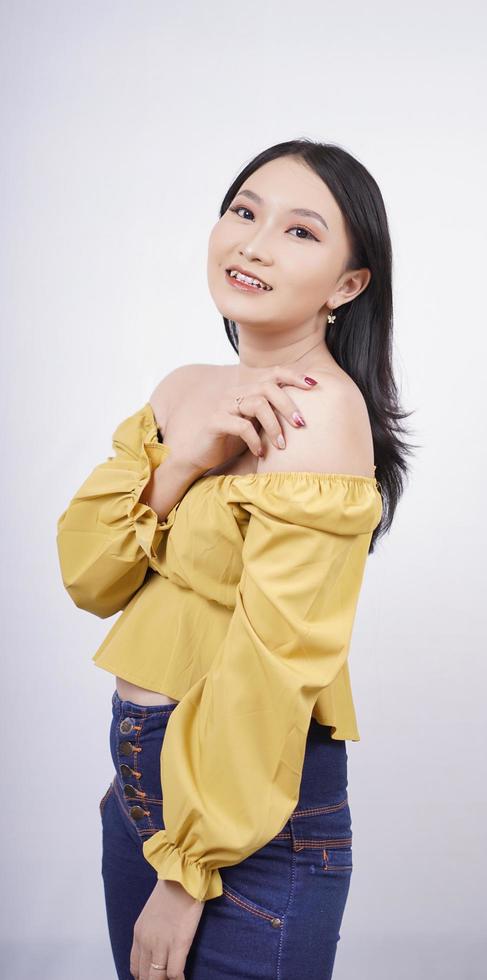 beautiful asian woman smiling cool style isolated on white background photo