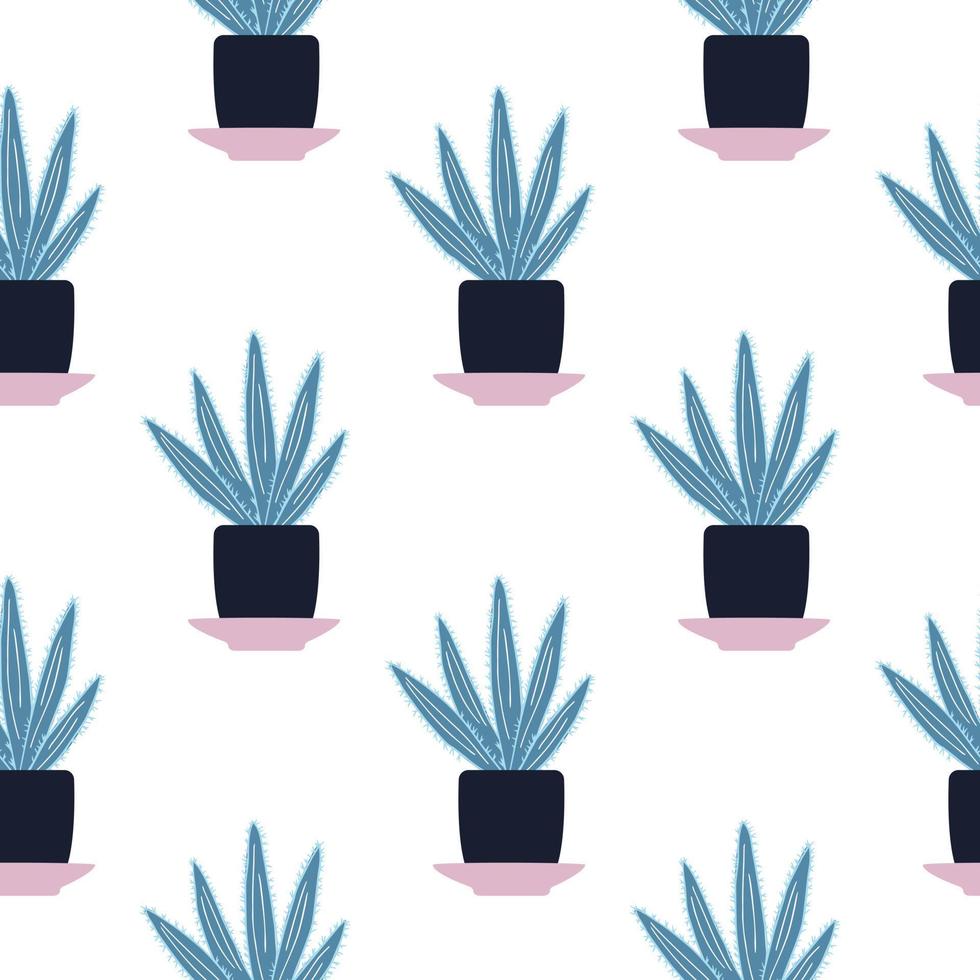 Seamless pattern with cactus in pot on white background. Simple textile ornament. vector