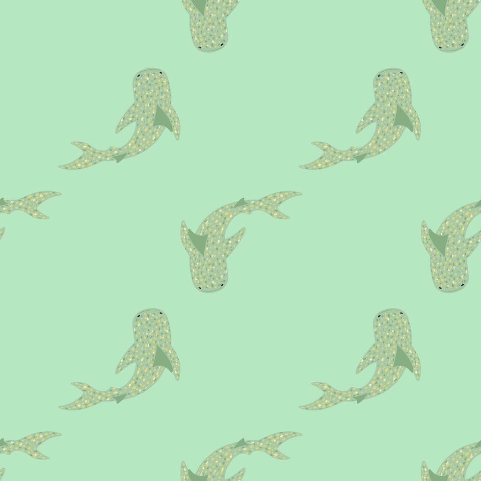 Pale seamless exotic pattern with whale shark ornament. Turquoise palette ocean artwork. vector