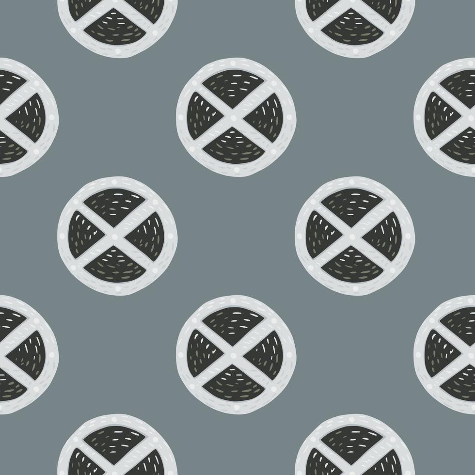 Doodle seamless pattern with circle wood shield silhouettes. Grey palette middle ages artwork. Historical protection print. vector