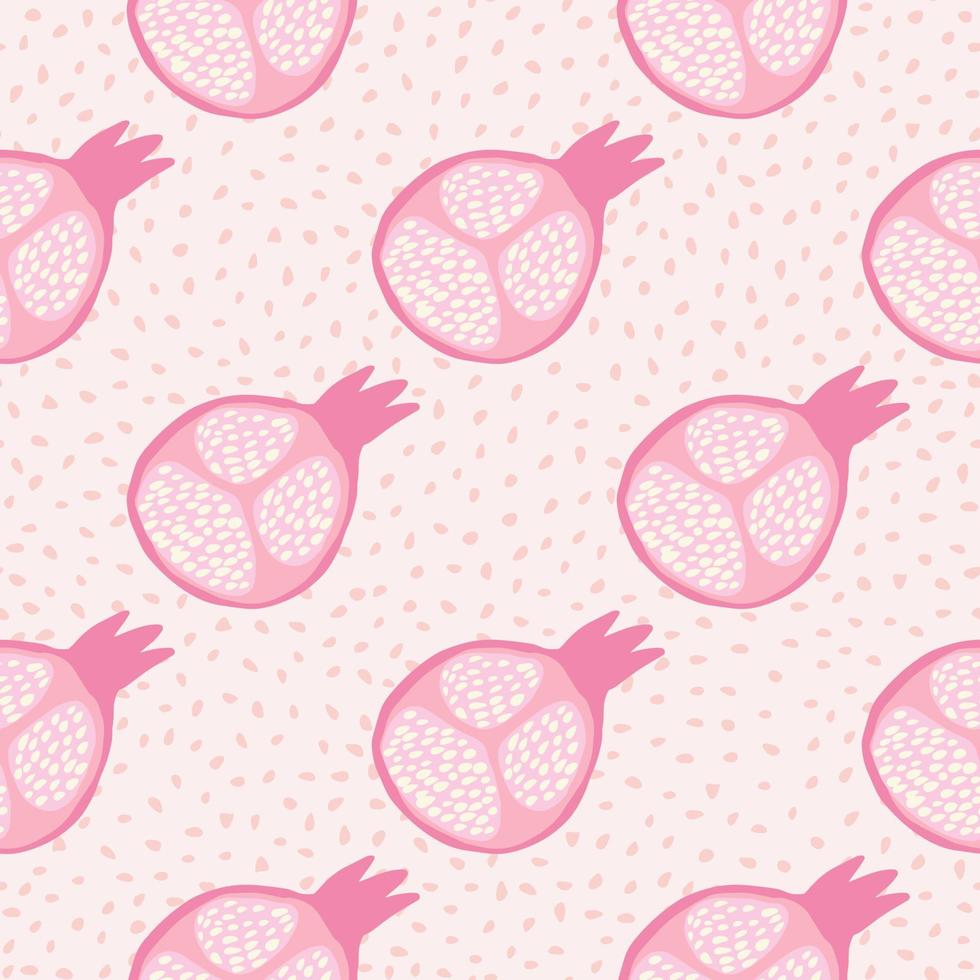 Abstract pomegranate fruit seamless pattern. Geometric pink pomegranates wallpaper in doodle style on dots background. vector