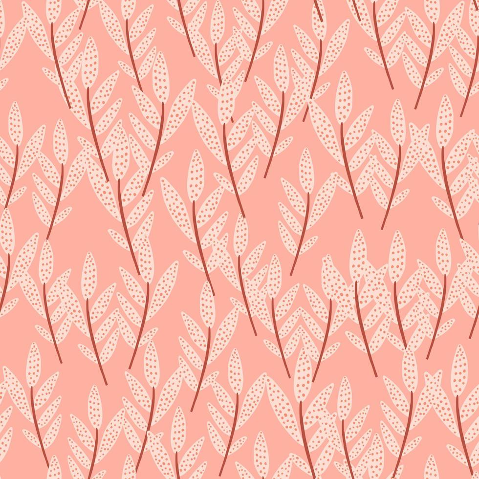 Random semless pattern with floral branches in pink colours. Herbal monochrome rozy tones design. vector