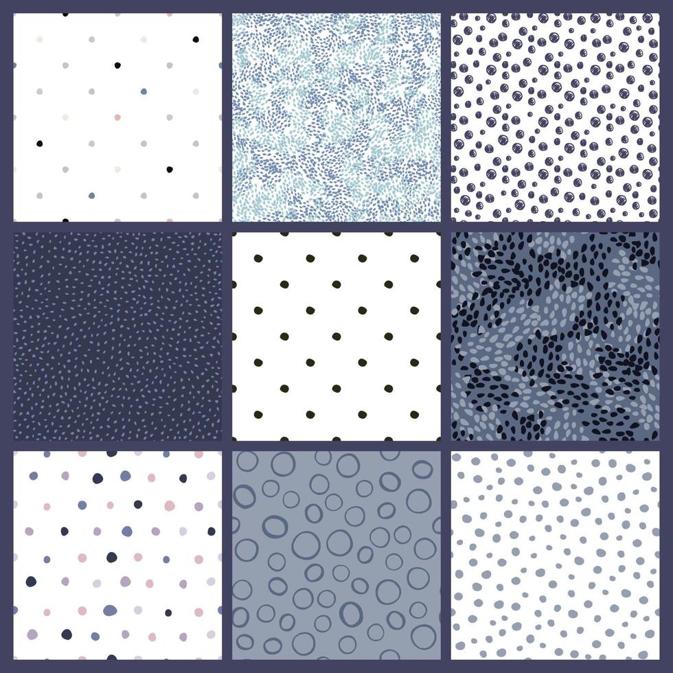 conjunto de patrones sin fisuras de lunares. colección de papel tapiz sin fin de puntos divertidos abstractos. vector
