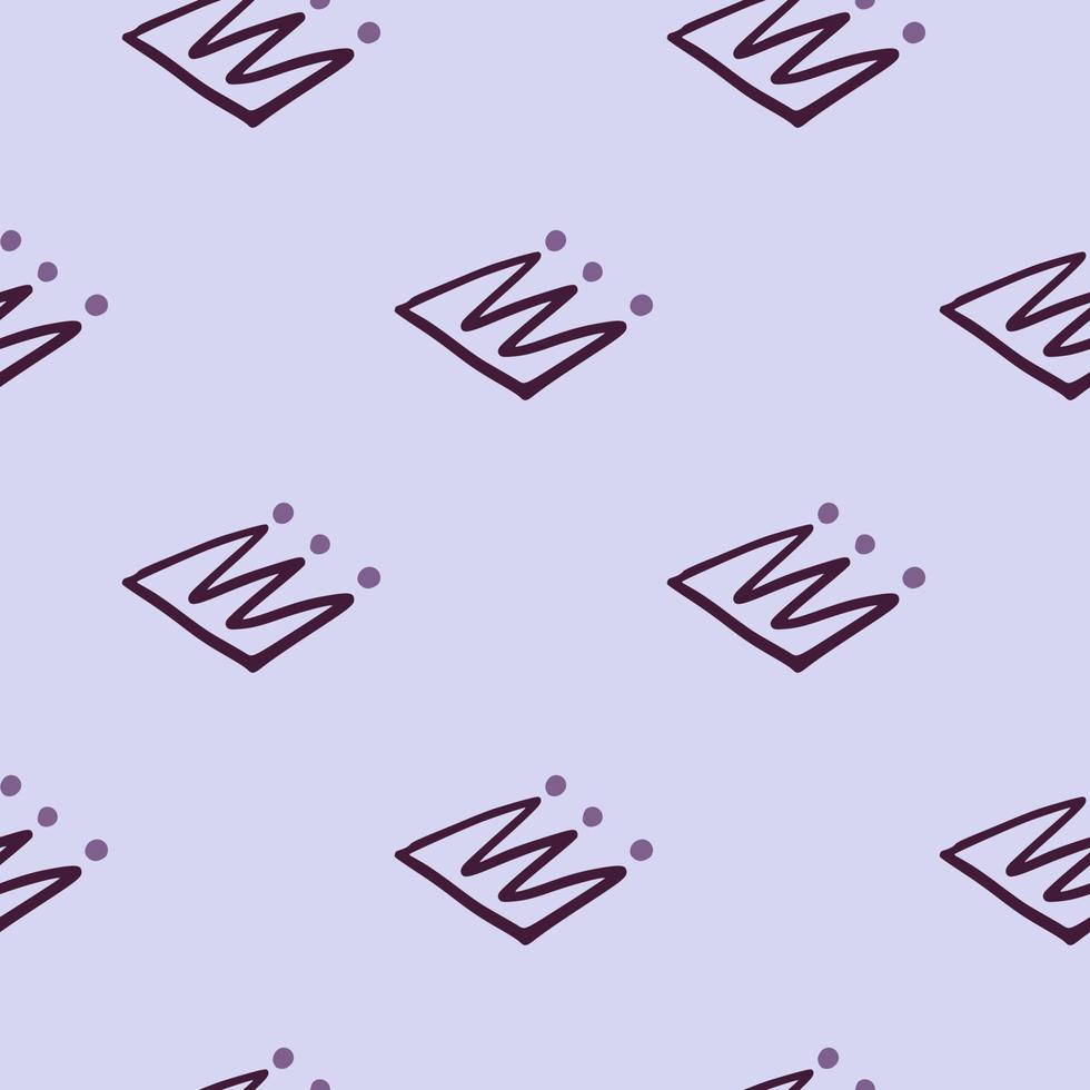 Minimalistic simple seamless pattern with purple crown silhouettes. Light blue background. vector