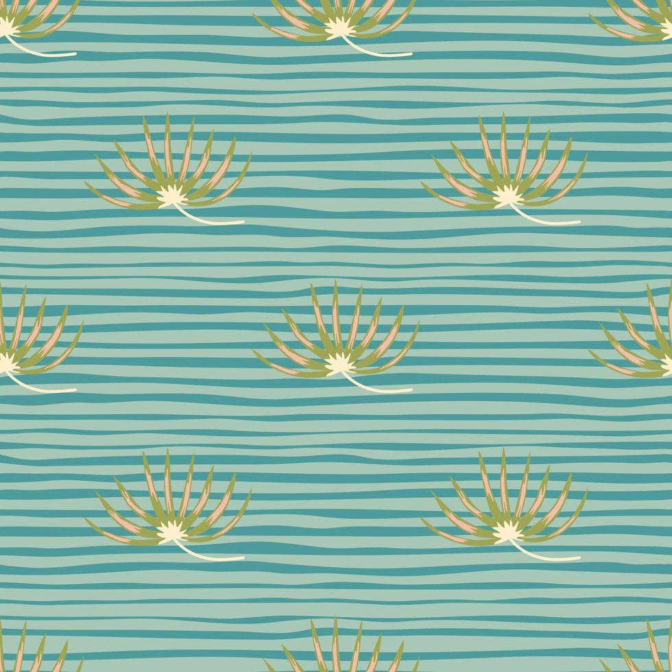 Tropic floral seamless pattern with green tropical bush elements print. Blue striped background. vector