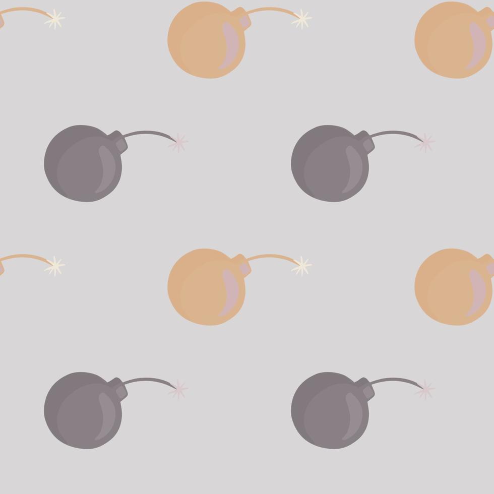 Hand drawn seamless pattern with grey and orange simple bombs ornament. Pastel background. Simple style. vector