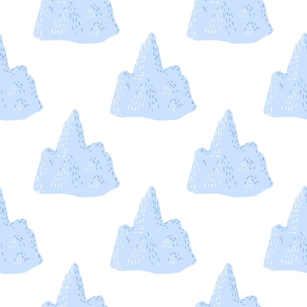 Isolated seamless doodle pattern with simple decorative blue iceberg ornament. White background. vector