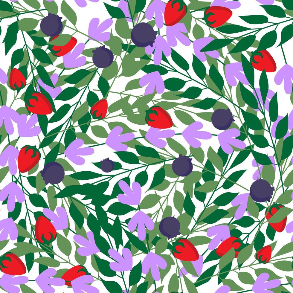 Wild Herbal leaves and berries seamless pattern vector