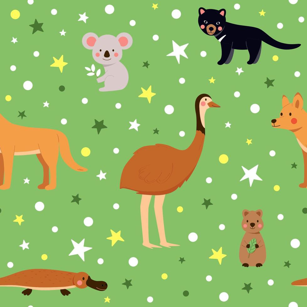 Cute seamless vector pattern with wild australian baby animals
