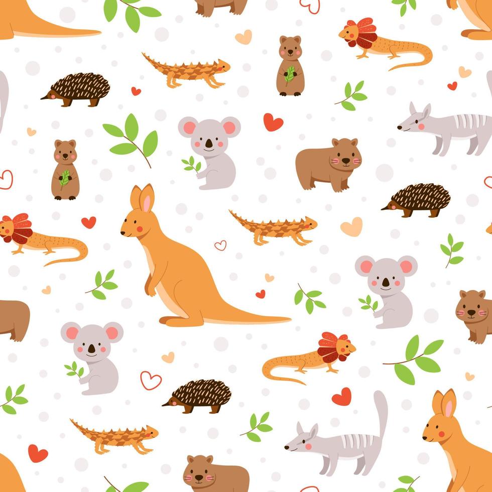 Cute vector cartoon pattern with baby animals. Childish seamless background