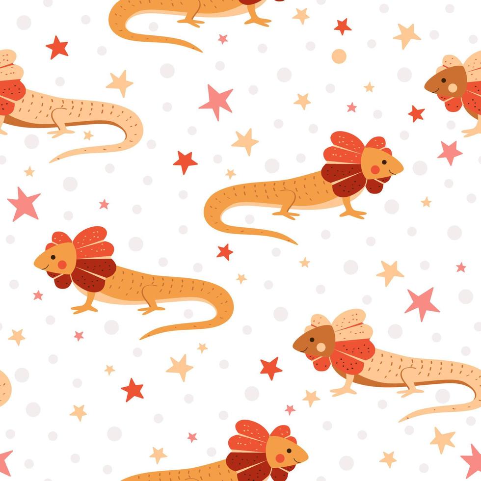 Cute lizards on seamless vector pattern. Funny print with reptiles