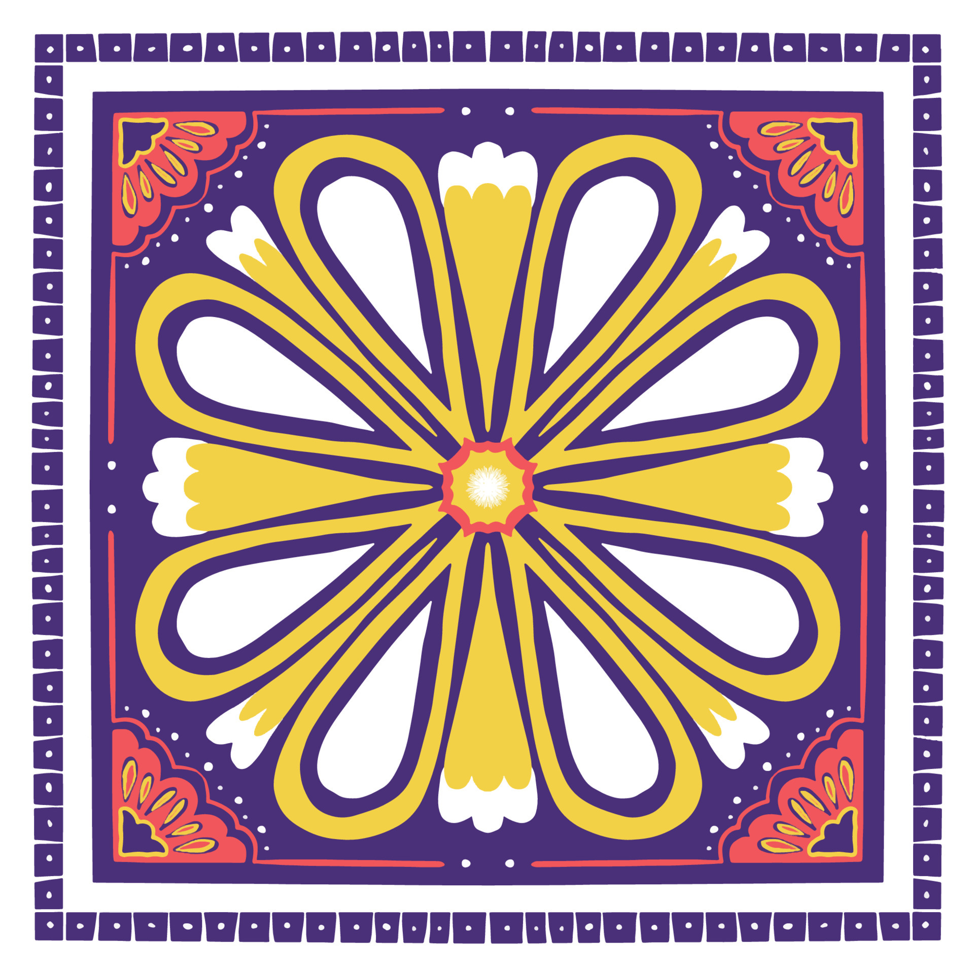 Yellow, White, Orange on Violet Scarf Shawl. Geometric ethnic oriental