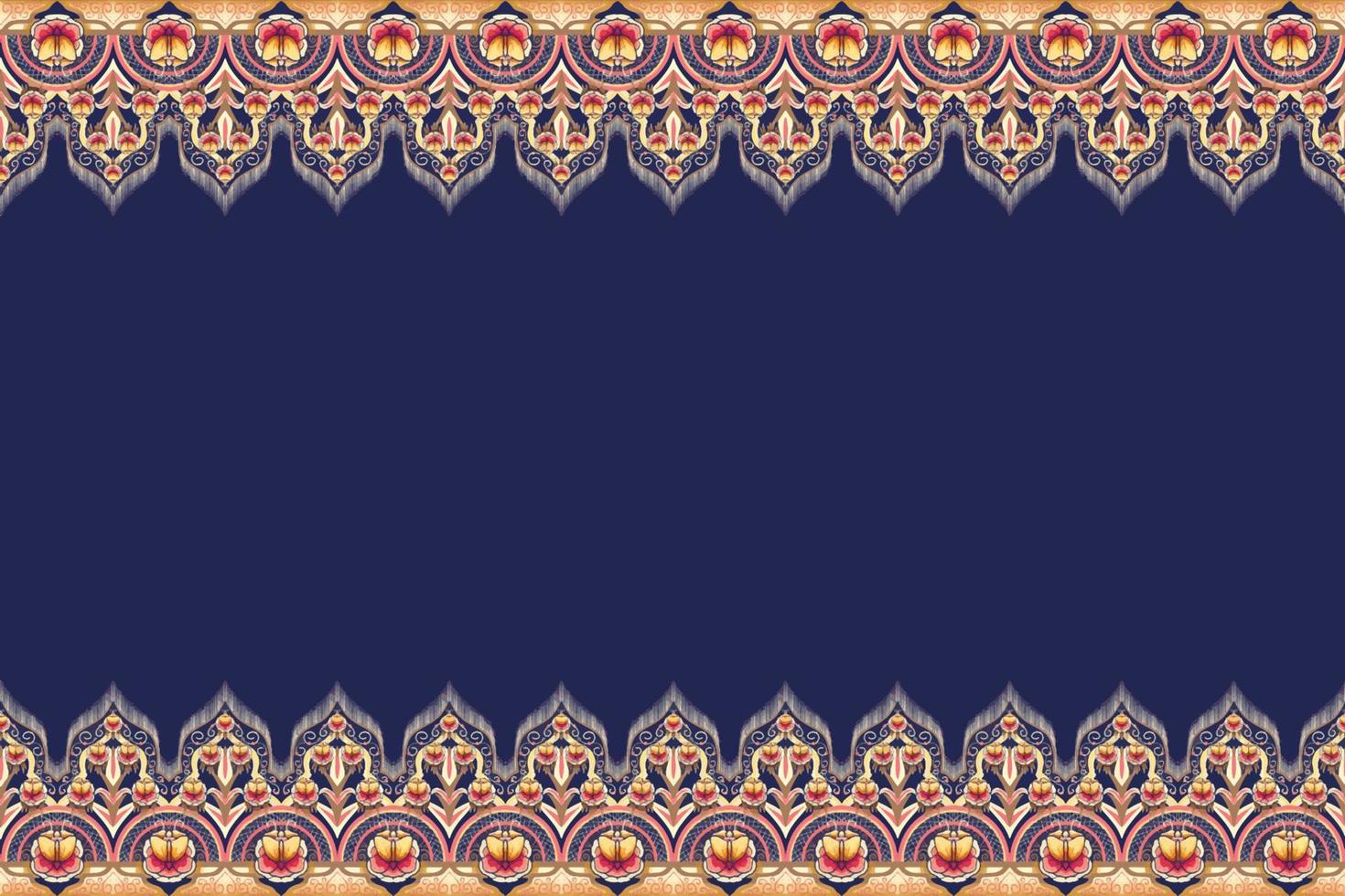 Pink Yellow Brown Flower on Navy Blue. Geometric ethnic oriental pattern traditional Design for background,carpet,wallpaper,clothing,wrapping,Batik,fabric, vector illustration embroidery style