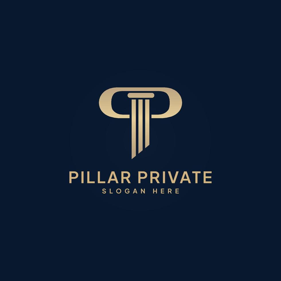 Simple luxury Pillar line vector design for lawyer or museum logo with initials PP. Universal creative premium symbol.