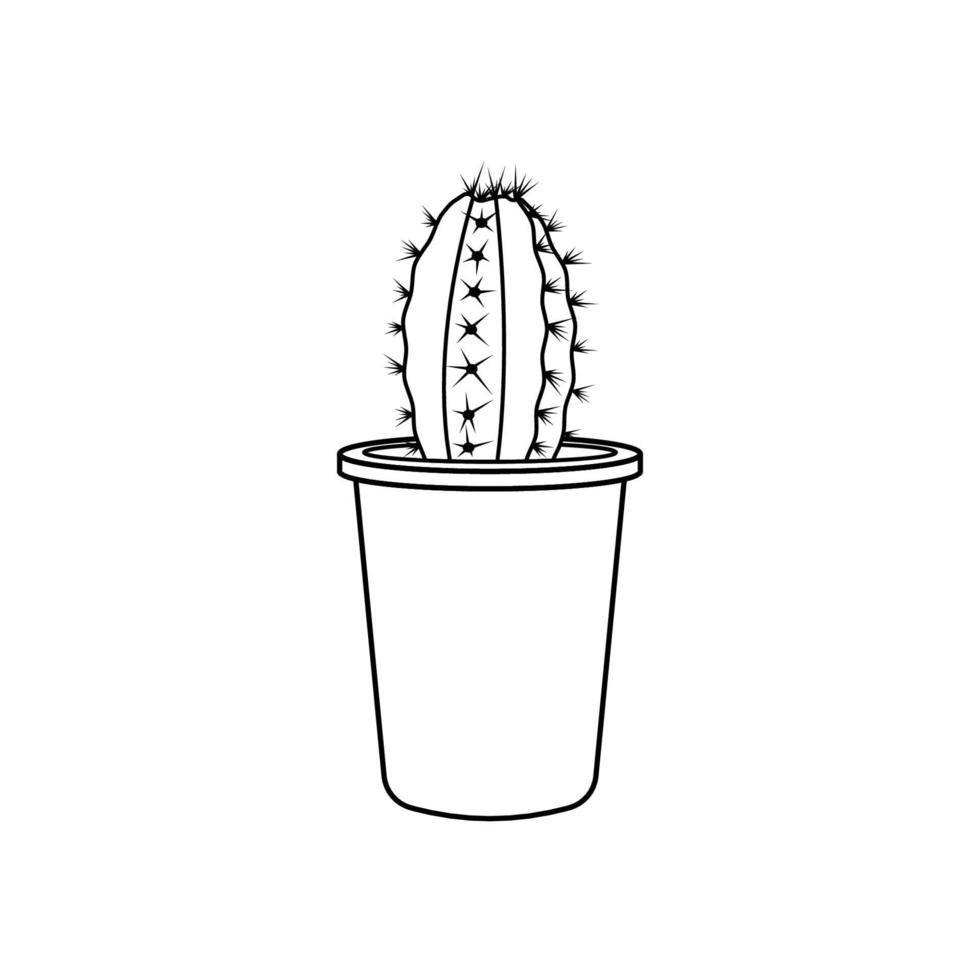Cactus in Pot Outline Icon Illustration on White Background Suitable for Gardening, Decoration, Plant vector