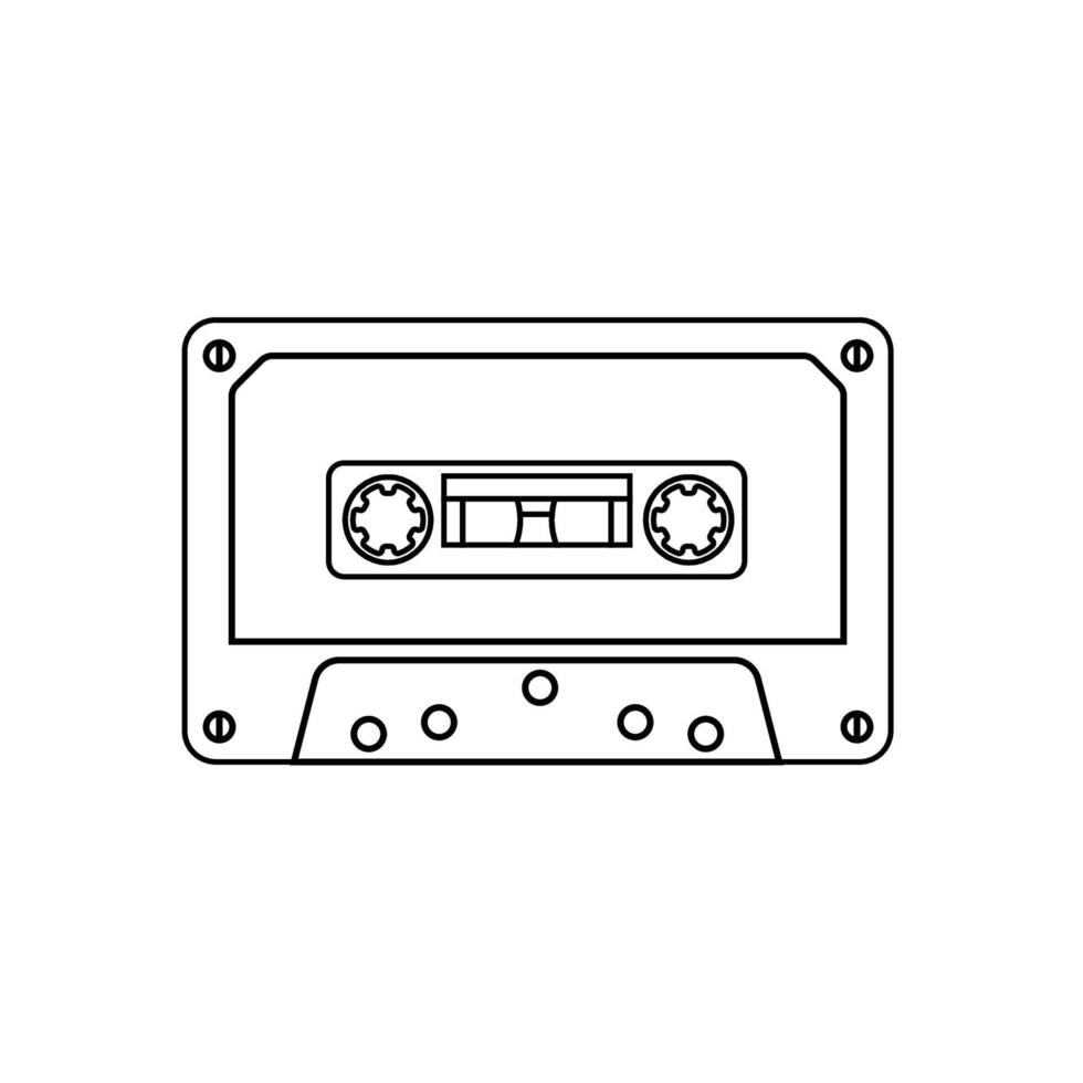 Cassette Icon in Outline Style on a White Background Suitable for Audio, Music, Recording Icon. Isolated vector