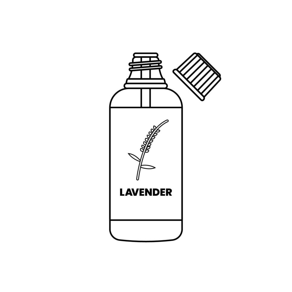 ilustración de icono de contorno de botella de aceite de lavanda sobre fondo blanco adecuado para aromaterapia, perfume, icono de boticario vector