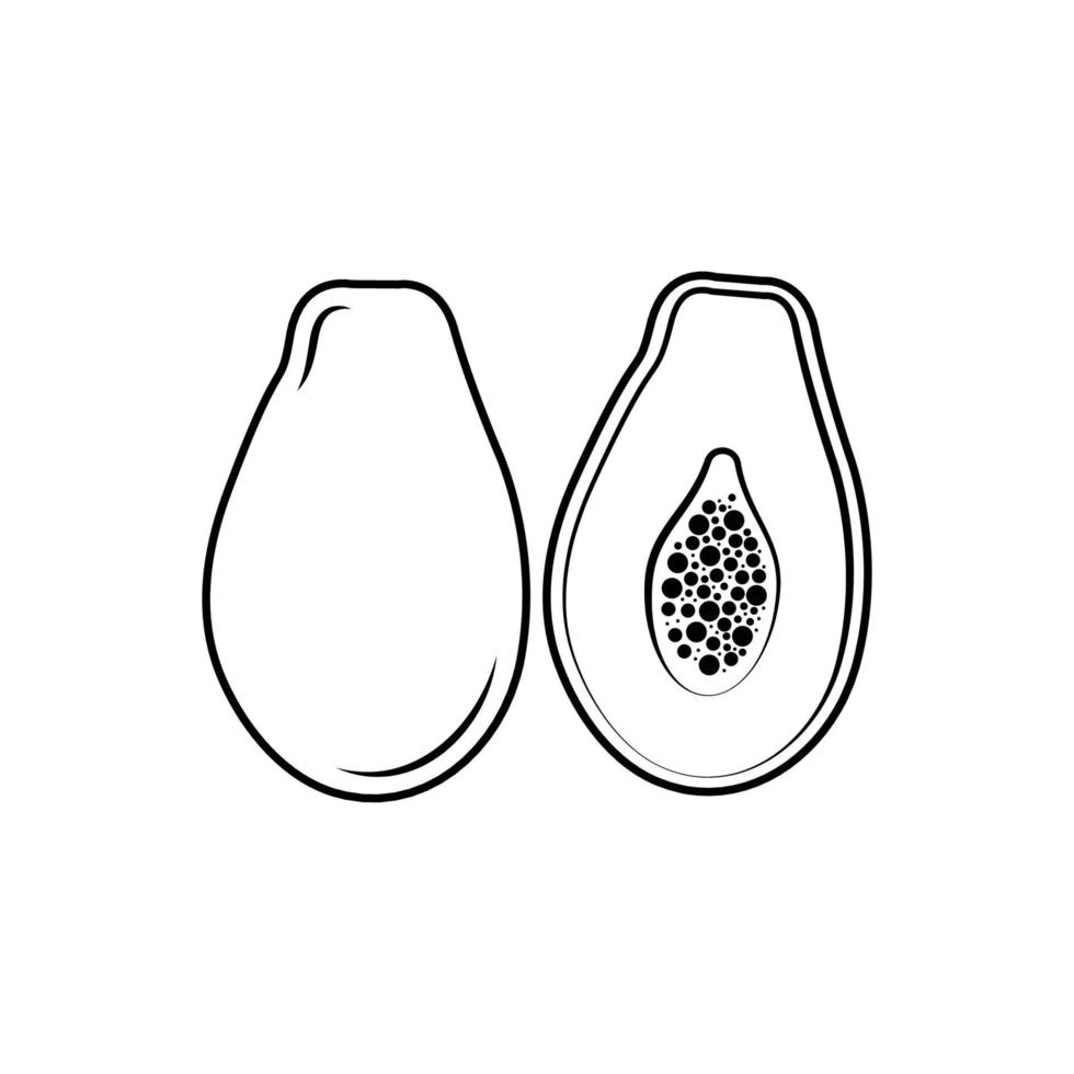 icono de papaya en blanco y negro con estilo de esquema en un fondo blanco adecuado para icono de frutas tropicales, de verano. aislado vector