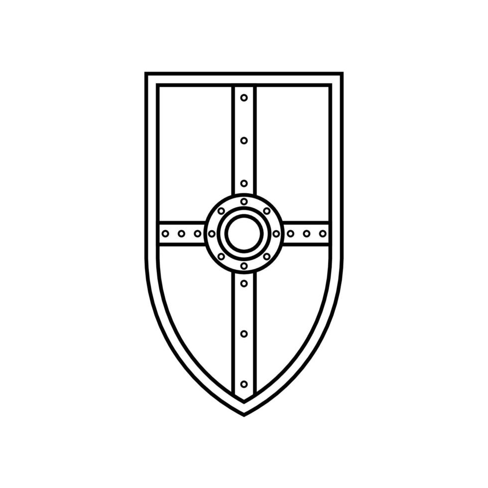 Shield with Cross Black and White Icon in Outline Style on a White Background Suitable for Logo, Military, Security Icon. Isolated vector
