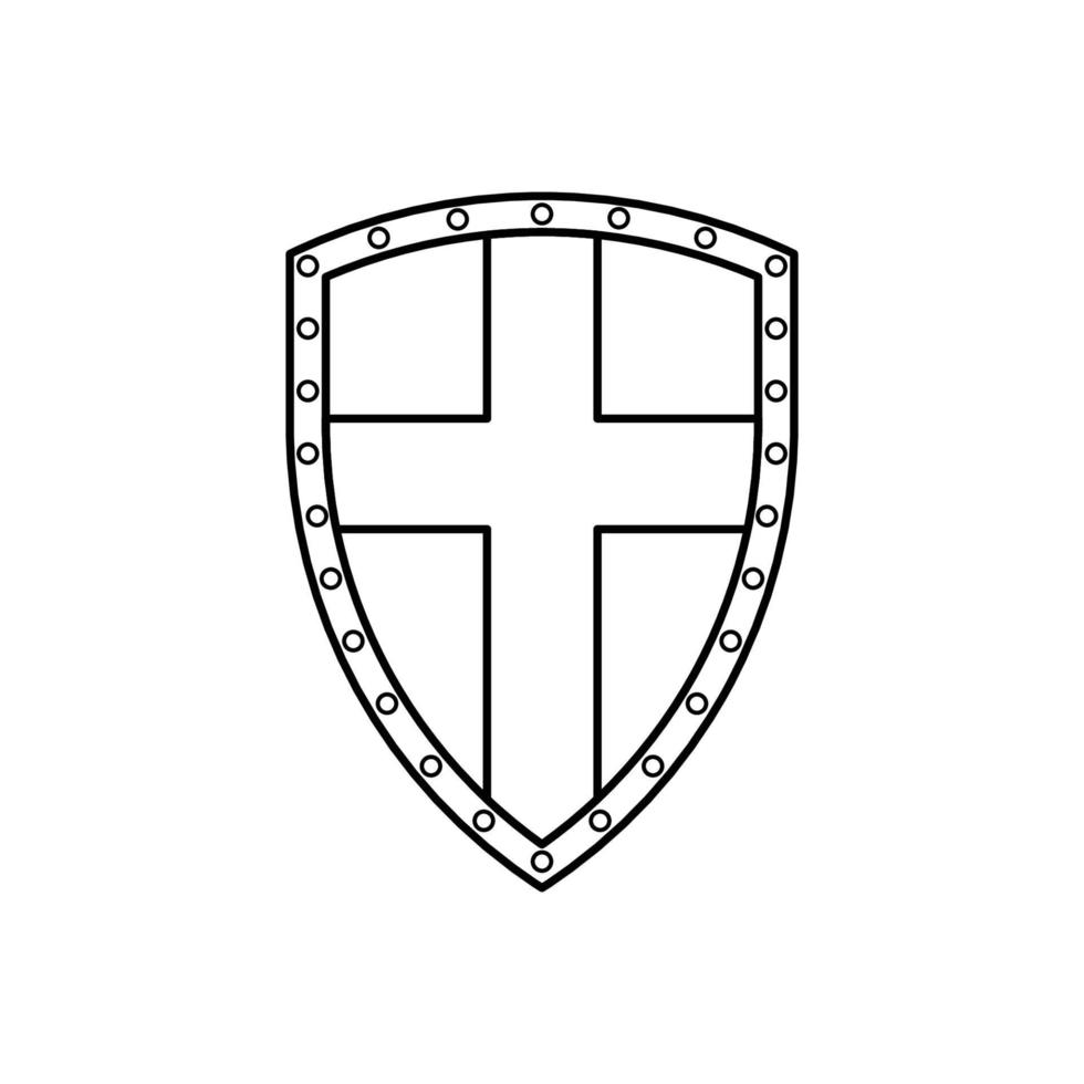 Shield Black and White Icon in Outline Style on a White Background Suitable for Logo, Military, Security Icon. Isolated vector