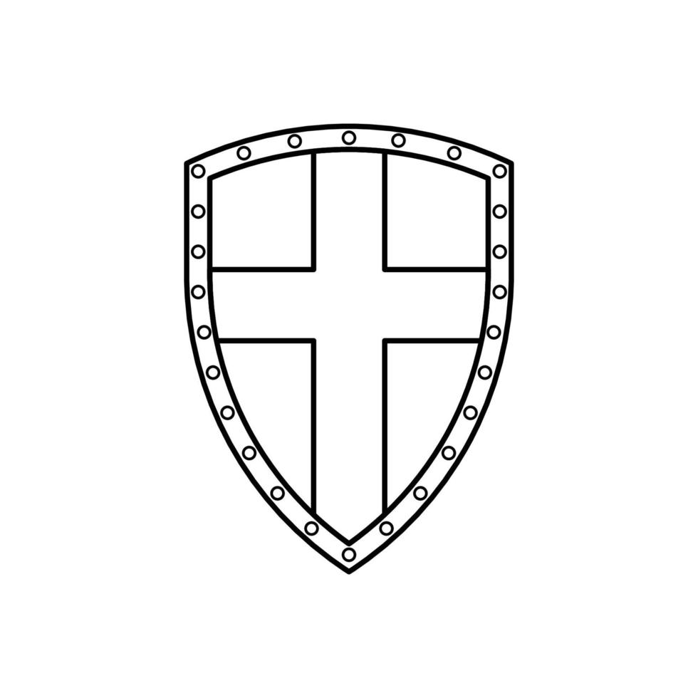 escudo icono blanco y negro en estilo de contorno sobre un fondo blanco adecuado para logotipo, militar, icono de seguridad. aislado vector