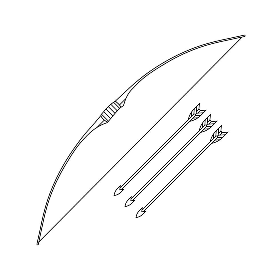 Long Bow with 3 Arrow Outline Icon Illustration on White Background vector