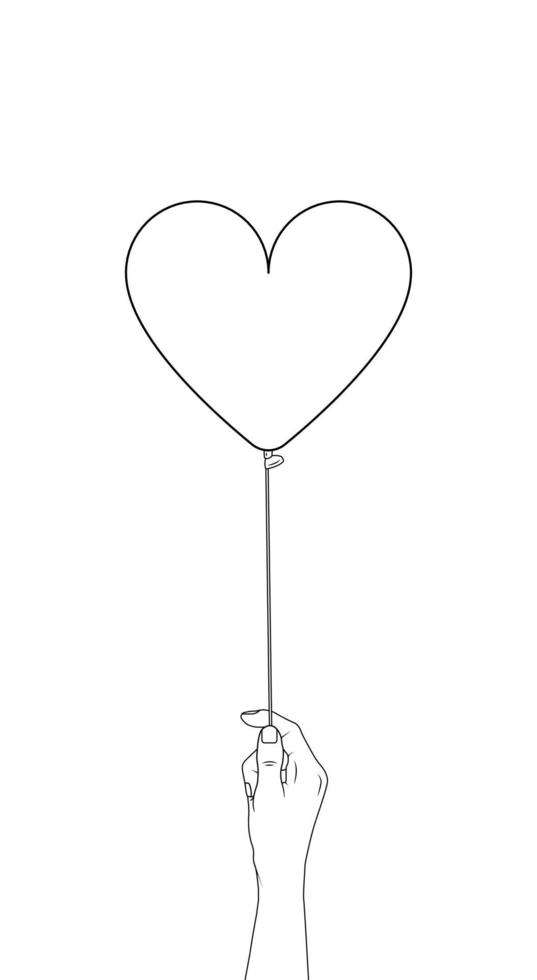 historias de redes sociales mano sosteniendo globo de corazón para espacio de copia ilustración de icono de contorno de san valentín y amor sobre fondo blanco vector