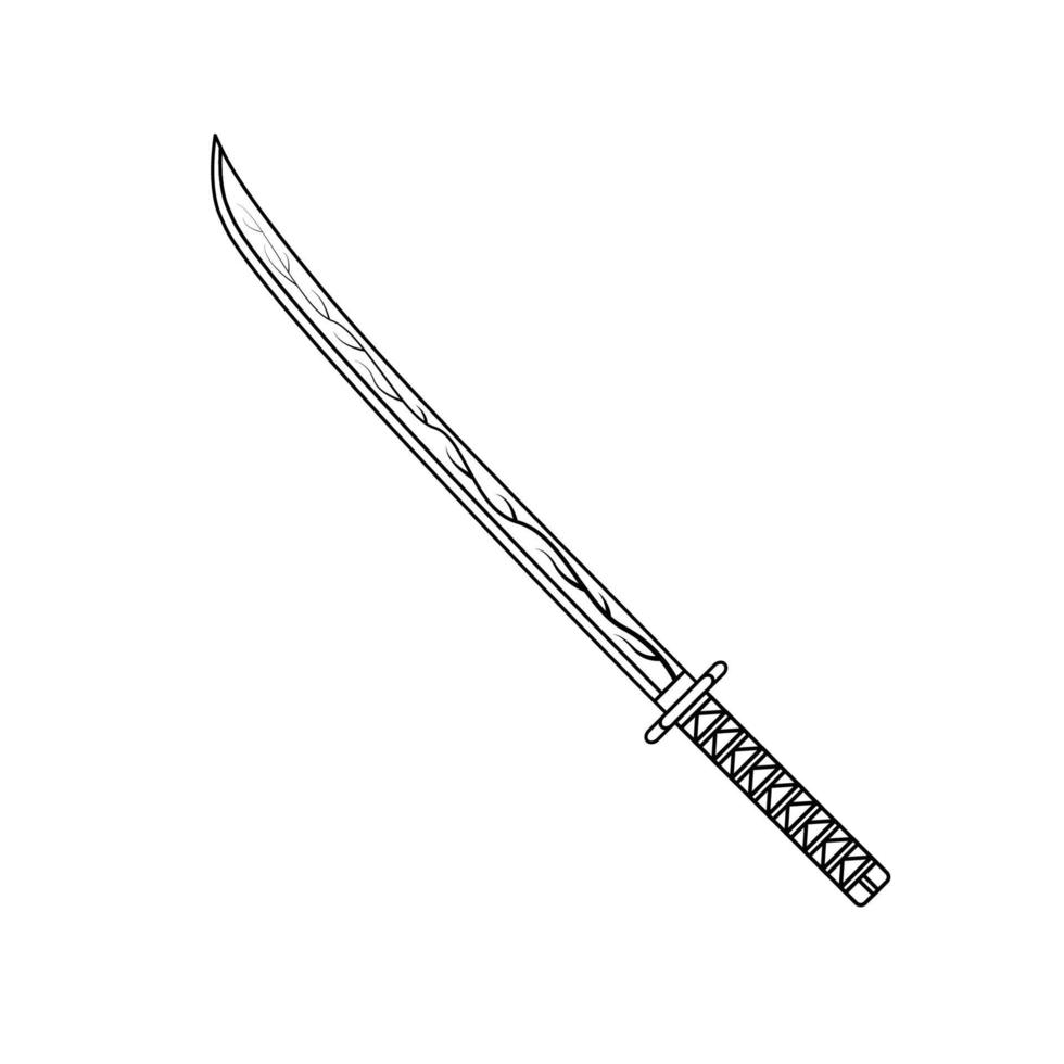 katana espada icono blanco y negro en estilo de contorno sobre un fondo blanco adecuado para militar, samurai, icono de arma. aislado vector