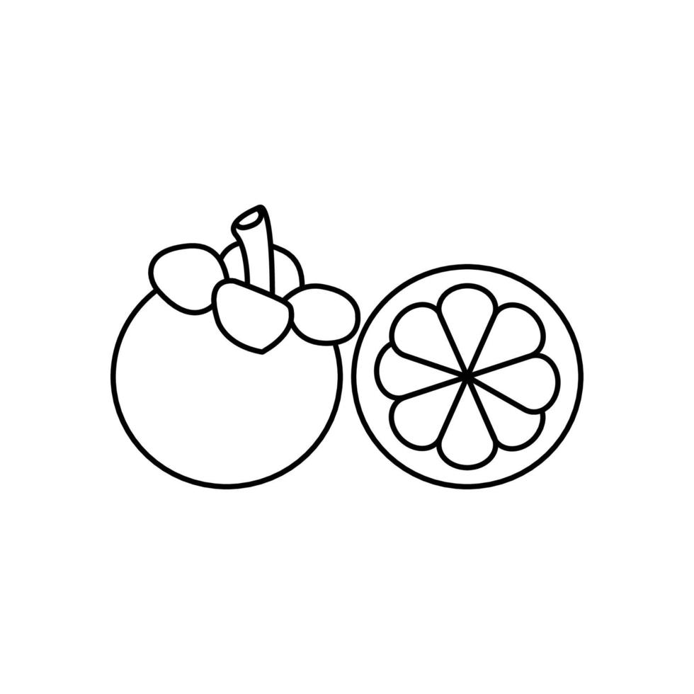 Mangosteen Black and White Icon in Outline Style on a White Background Suitable for Logo, Tropical, Fruit Icon. Isolated vector