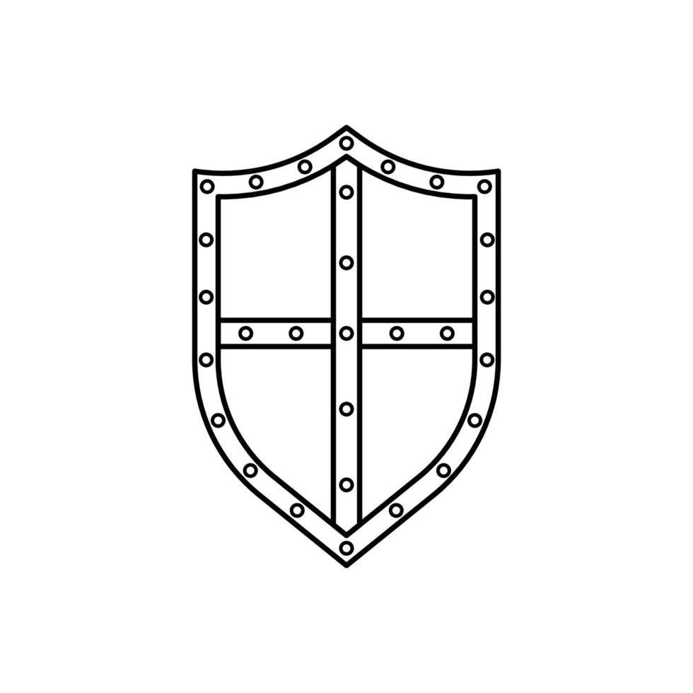 escudo icono blanco y negro en estilo de contorno sobre un fondo blanco adecuado para logotipo, militar, icono de seguridad. aislado vector