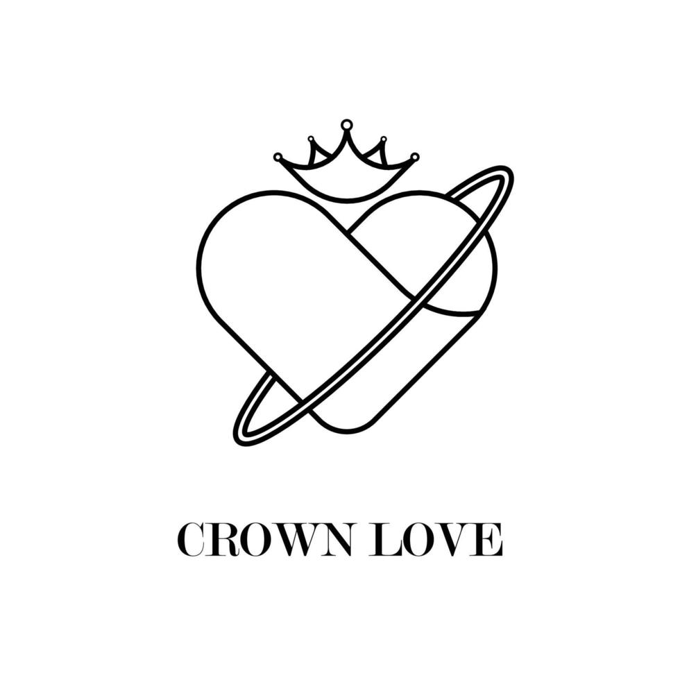 Crown Love Logo Outline Icon on White Background vector