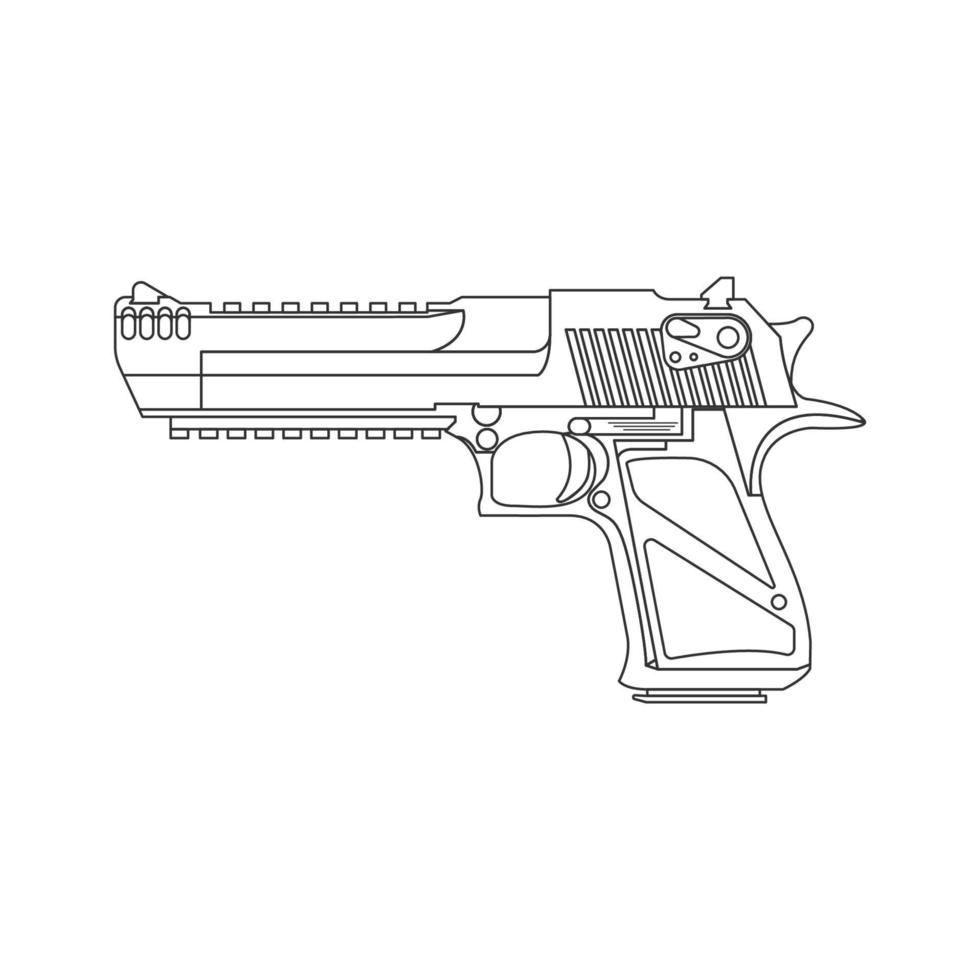 Handgun Pistol Outline Icon Isolated. Military Weapon. Desert Eagle Clean Vector Design on White Background