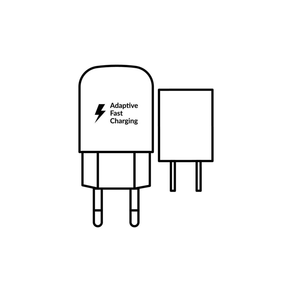 Mobile phone charger icon in line art style on white background, linear style sign for mobile concept and web design, Power adapter outline vector icon, Symbol, logo illustration