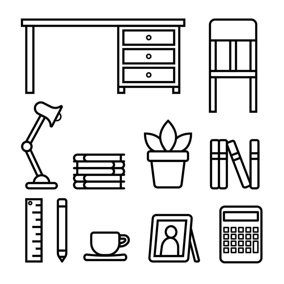 Back To School Study Object Outline Icon on White Background vector